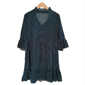 NWOT Forest Green Polka Dot Babydoll Ruffle Dress Small